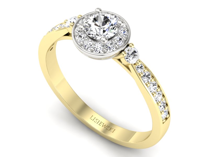 Pierścionek z diamentami żółte i białe złoto - p16582zb - 3