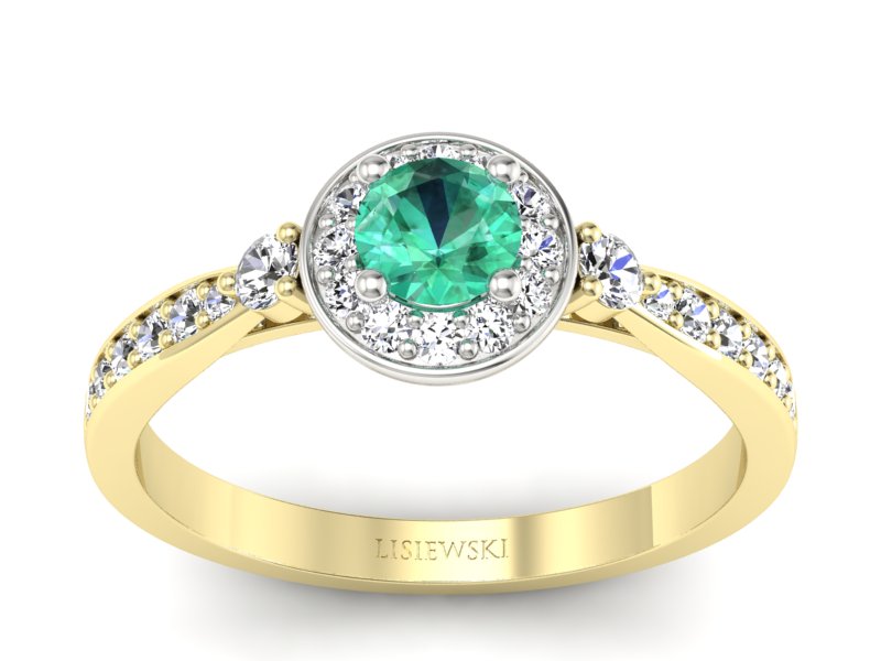 Złoty pierścionek ze szmaragdem i brylantami - p16582zbsm - 1
