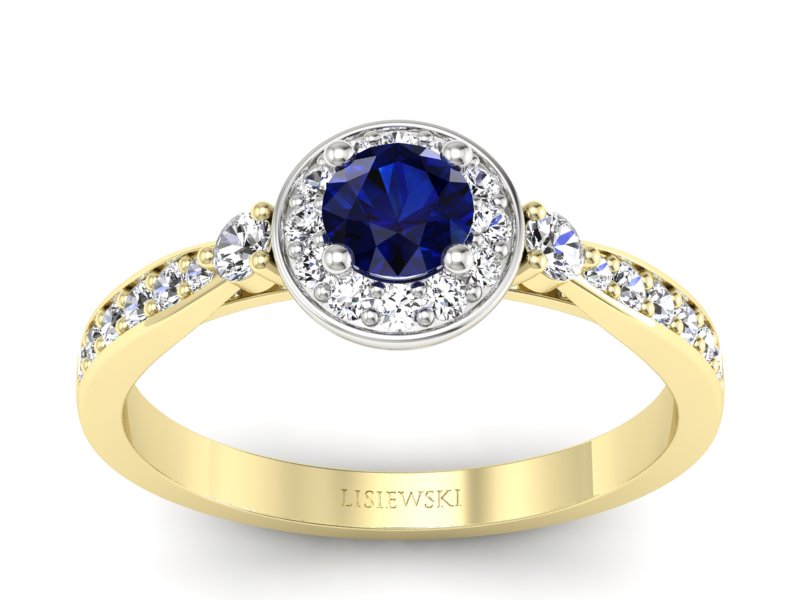 Złoty pierścionek z szafirem i brylantami - p16582zbsz - 1
