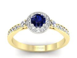 Złoty pierścionek z szafirem i brylantami - p16582zbsz