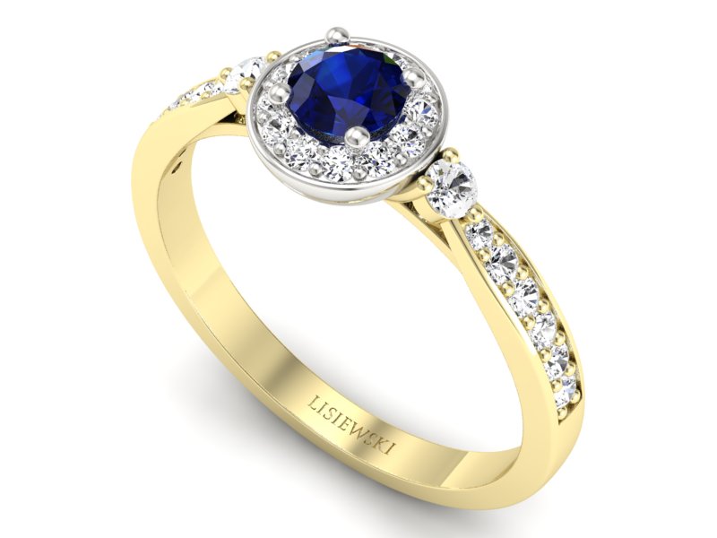 Złoty pierścionek z szafirem i brylantami - p16582zbsz - 3
