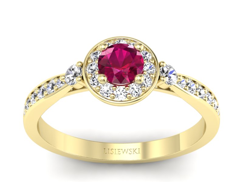 Pierścionek z rubinem i brylantami żółte złoto - p16582zr - 1