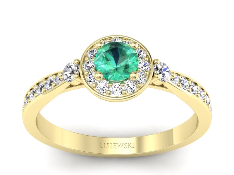 Złoty pierścionek ze szmaragdem i diamentami - p16582zsm - 1