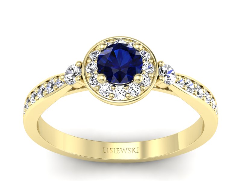 Złoty pierścionek z szafirem i brylantami - p16582zsz - 1