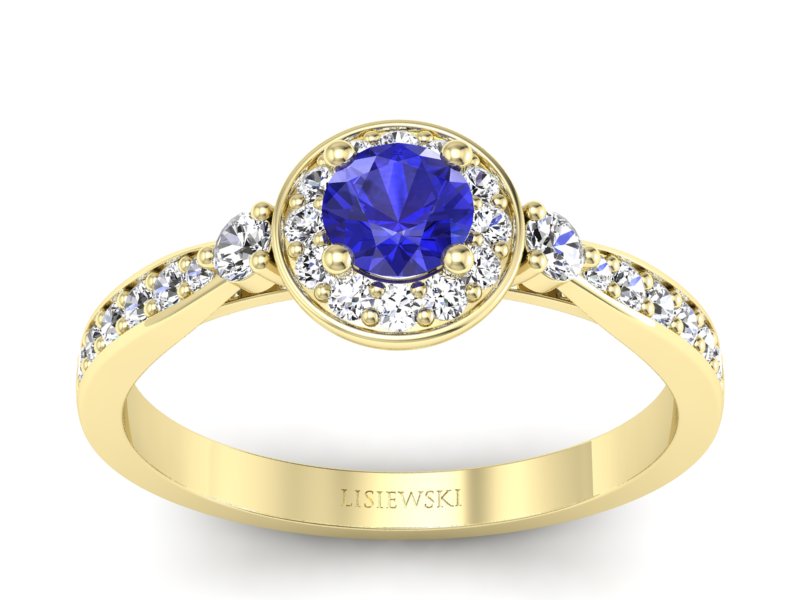 Pierścionek z szafirem i brylantami żółte złoto - p16582zszc - 1