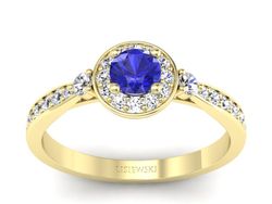 Pierścionek z szafirem i brylantami żółte złoto - p16582zszc