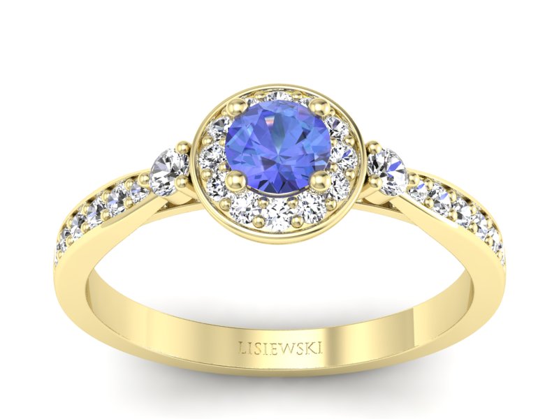 Pierścionek żółte złoto z tanzanitem i brylantami - p16582zt - 1
