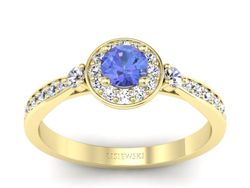 Pierścionek żółte złoto z tanzanitem i brylantami - p16582zt