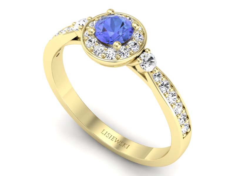 Pierścionek żółte złoto z tanzanitem i brylantami - p16582zt - 3