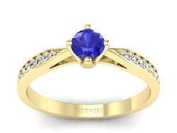 Złoty pierścionek z szafirem i brylantami - p16587zszc