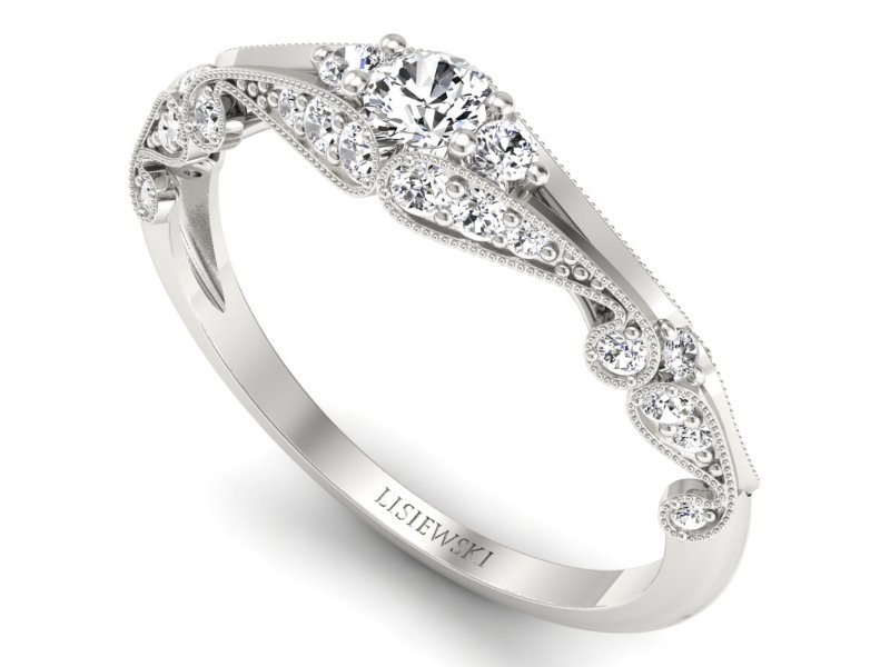 Złoty Pierścionek z brylantami białe złoto 585 - p16589b - 3