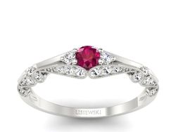 Pierścionek z rubinem i diamentami białe złoto - p16589br