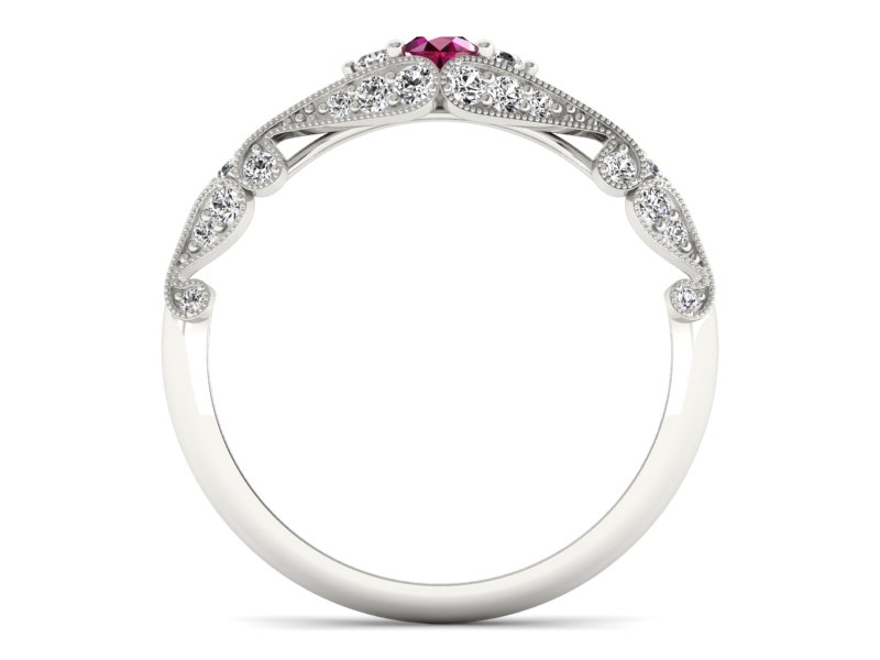 Pierścionek z rubinem i diamentami białe złoto - p16589br - 2
