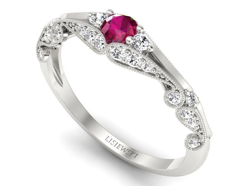 Pierścionek z rubinem i diamentami białe złoto - p16589br - 3