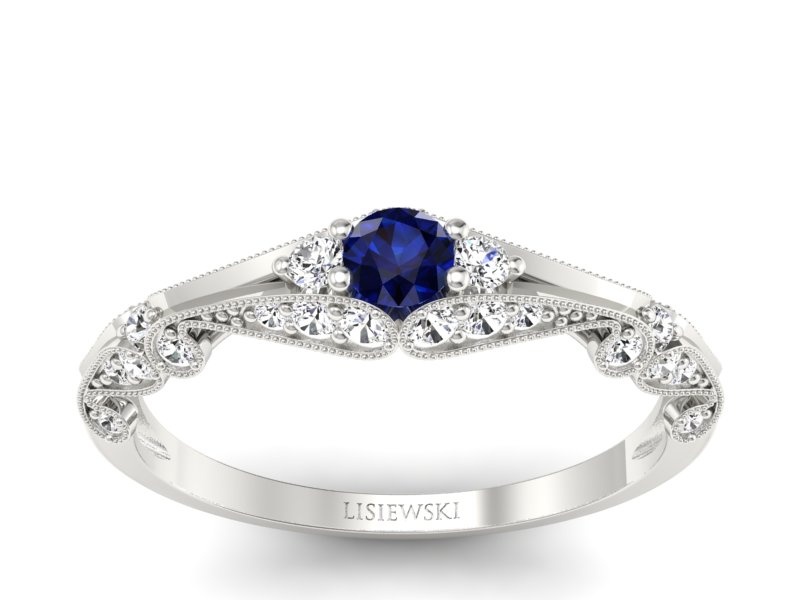 Pierścionek z szafirem i diamentami białe złoto - p16589bsz - 1