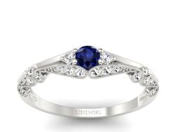 Pierścionek z szafirem i diamentami białe złoto - p16589bsz