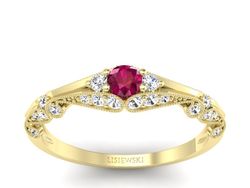 Złoty pierścionek z rubinem i diamentami - p16589zr