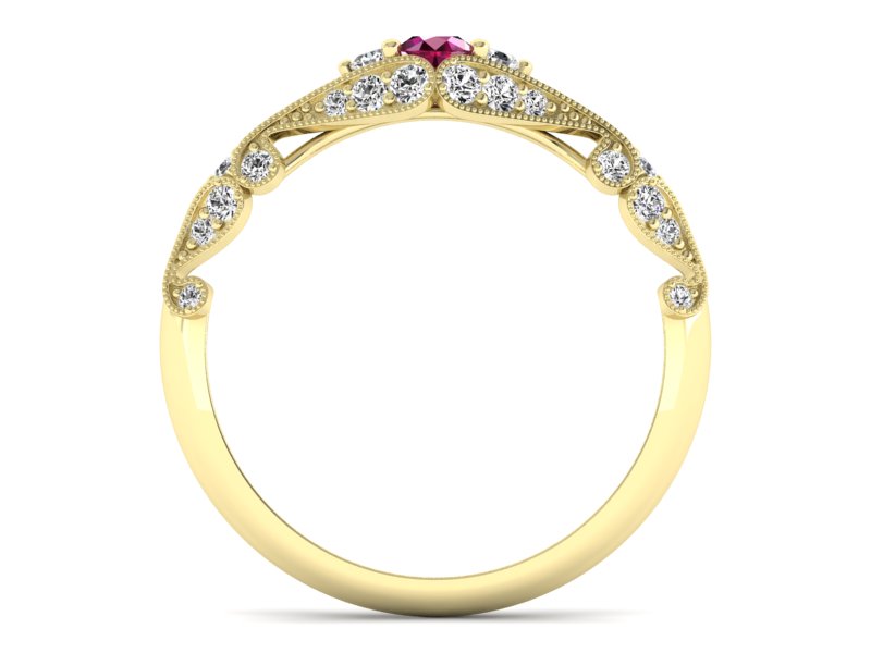 Złoty pierścionek z rubinem i diamentami - p16589zr - 2