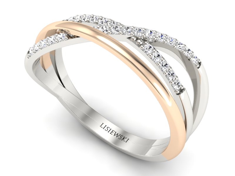 Pierścionek z brylantami białe i różowe złoto - p16593bc - 3