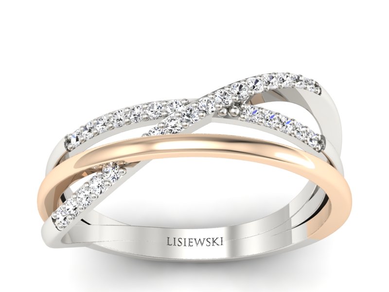 Pierścionek z brylantami białe i różowe złoto - p16593bc - 1