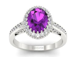 Złoty pierścionek z ametystem i brylantami - p16595bat