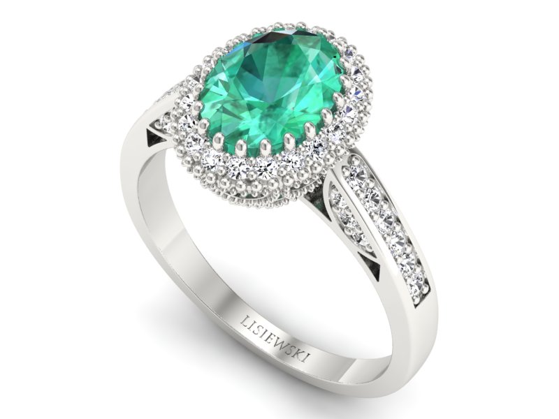 Złoty pierścionek ze szmaragdem i brylantami - p16595bsm - 3