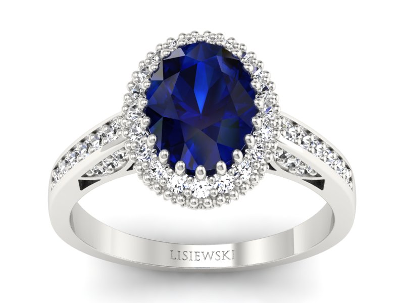 Pierścionek z szafirem i brylantami białe złoto - p16595bsz - 1