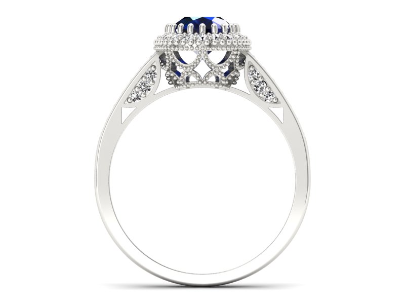 Pierścionek z szafirem i brylantami białe złoto - p16595bsz - 2