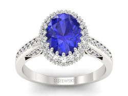 Pierścionek z szafirem i brylantami białe złoto - p16595bszc