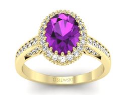 Pierścionek z ametystem z brylantami żółte złoto - p16595zat