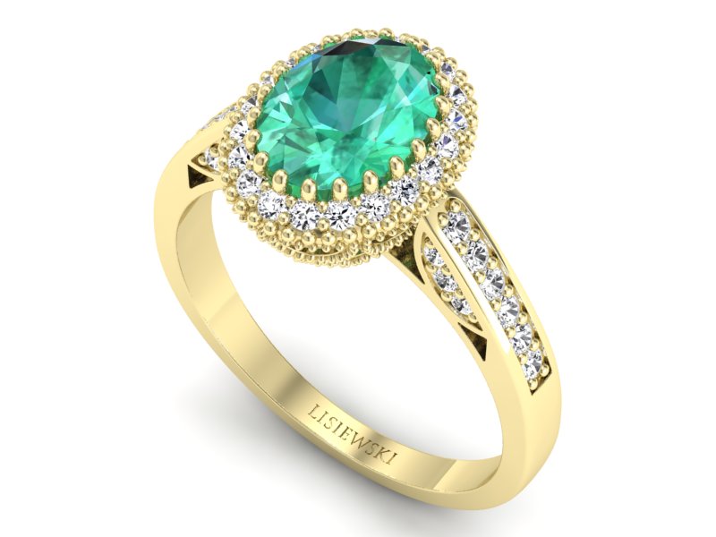 Złoty pierścionek ze szmaragdem i diamentami - p16595zsm - 3