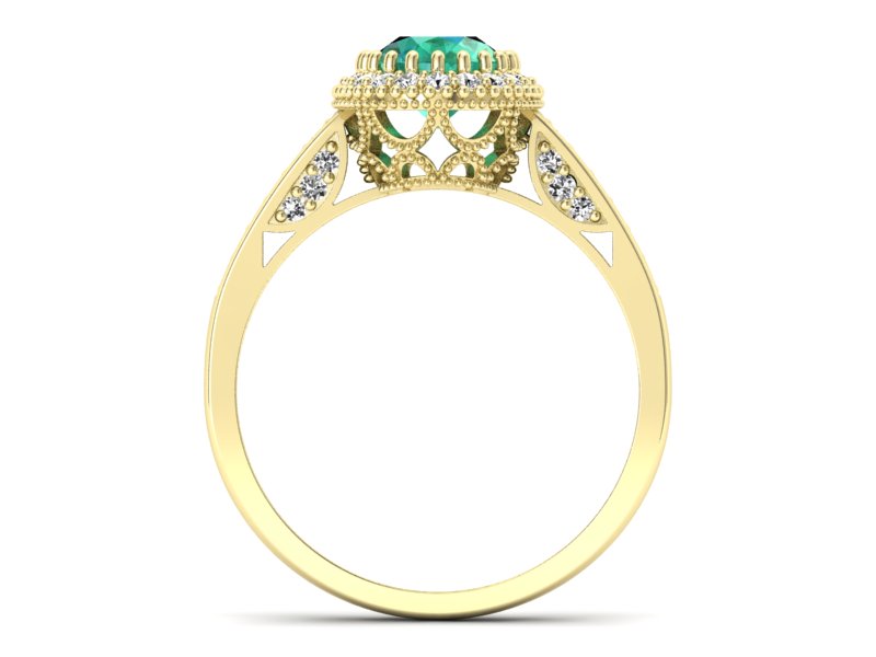 Złoty pierścionek ze szmaragdem i diamentami - p16595zsm - 2