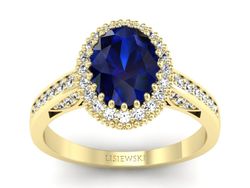 Złoty pierścionek z szafirem i brylantami - p16595zsz