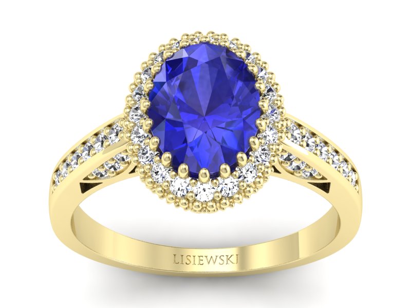 Złoty pierścionek z szafirem i diamentami - p16595zszc - 1