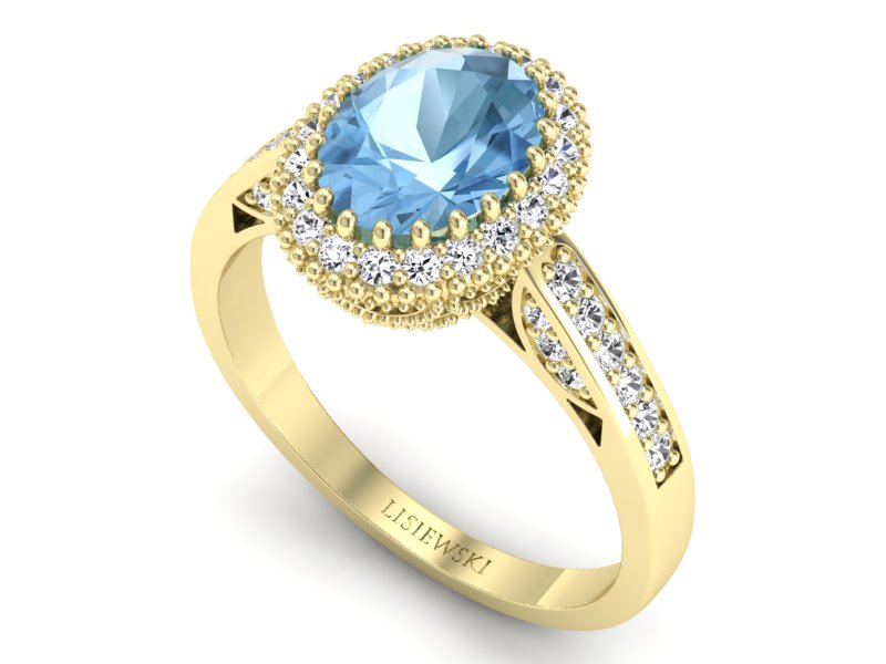 Pierścionek z topazem i brylantami żółte złoto - p16595ztp - 3