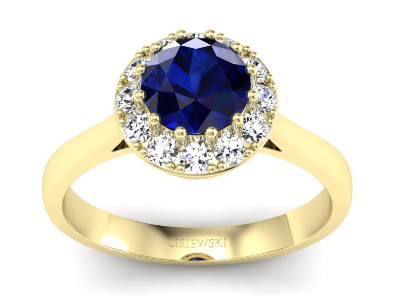 Złoty pierścionek z szafirem i diamentami - p16597zsz - 1