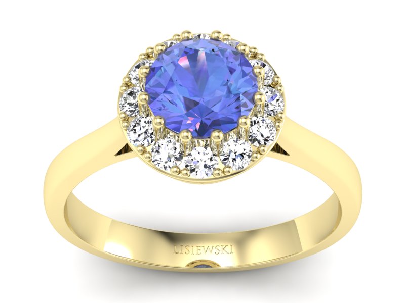 Pierścionek z tanzanitem i brylantami żółte złoto - p16597zt - 1