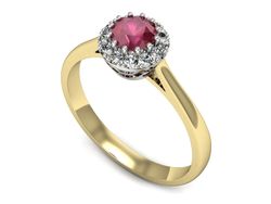 Pierścionek z rubinem i diamentami złoto 585 - p16598zbr