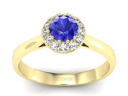 Złoty pierścionek z szafirem i brylantami - p16598zszc