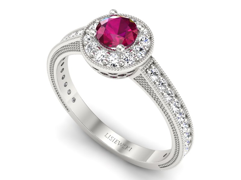 Pierścionek z rubinem i brylantami białe złoto - p16629br - 3