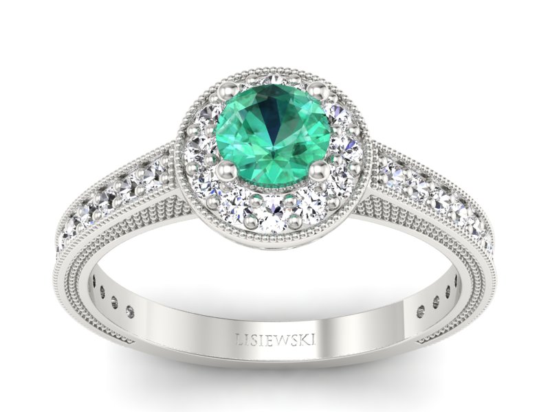 Złoty Pierścionek ze szmaragdem i brylantami - p16629bsm - 1