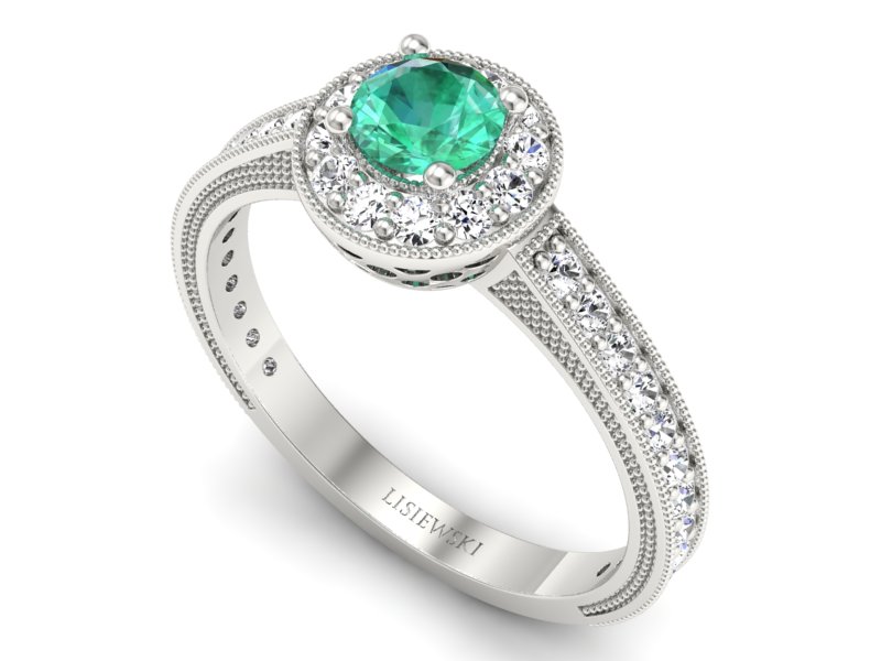 Złoty Pierścionek ze szmaragdem i brylantami - p16629bsm - 3