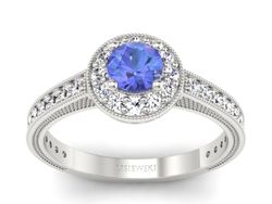 Pierścionek z tanzanitem białe złoto i brylantami - p16629bt