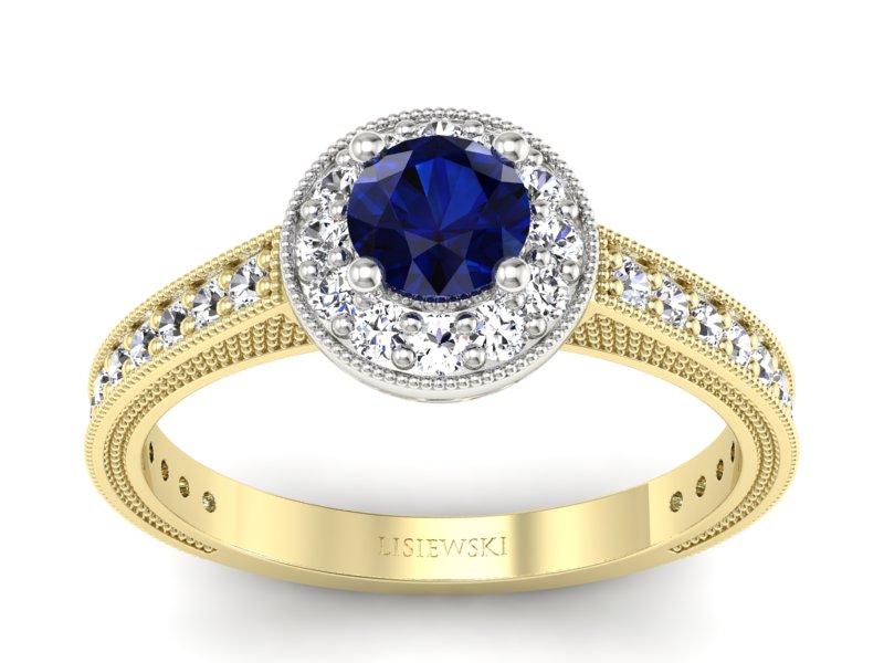 Złoty pierścionek z szafirem i brylantami - p16629zbsz - 1