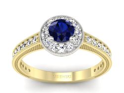 Złoty Pierścionek z szafirem i brylantami - p16629zbsz