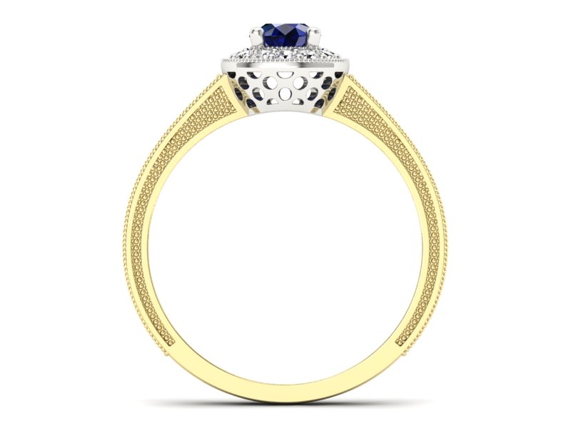 Złoty pierścionek z szafirem i brylantami - p16629zbsz - 2