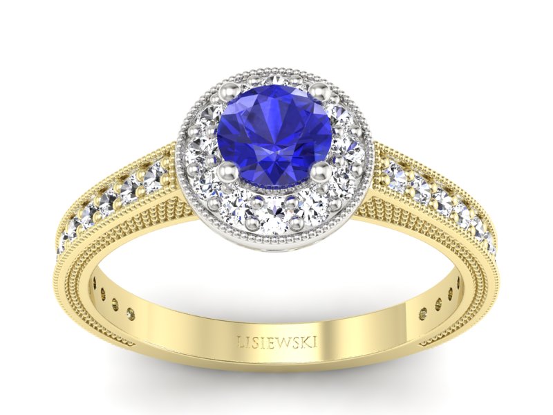 Złoty pierścionek z szafirem i diamentami - p16629zbszc - 1