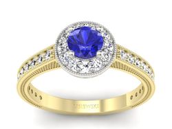 Złoty Pierścionek z szafirem i diamentami - p16629zbszc