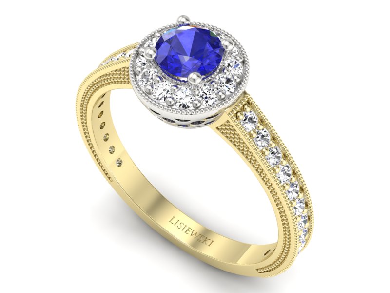 Złoty pierścionek z szafirem i diamentami - p16629zbszc - 3