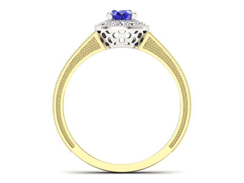 Złoty pierścionek z szafirem i diamentami - p16629zbszc - 2